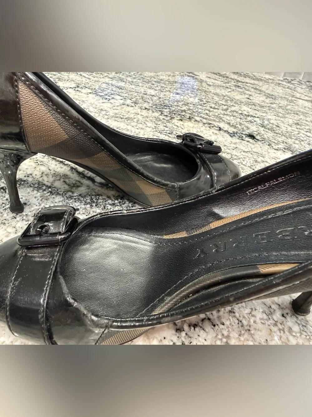 Burberry Black Patent Leather Pointed Toe Pump with Buckle Detail 36